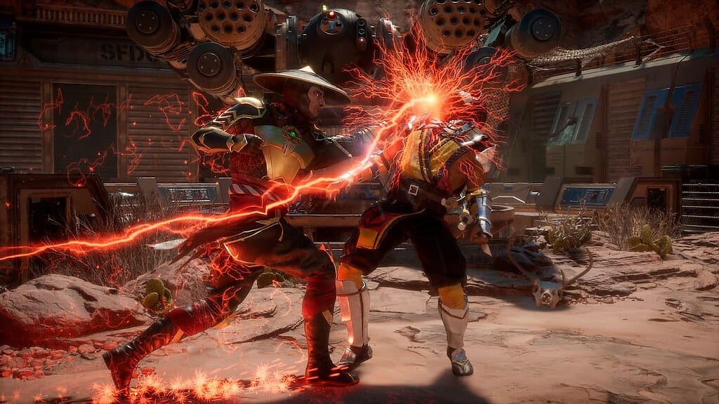 Raiden from Mortal Kombat hitting another character