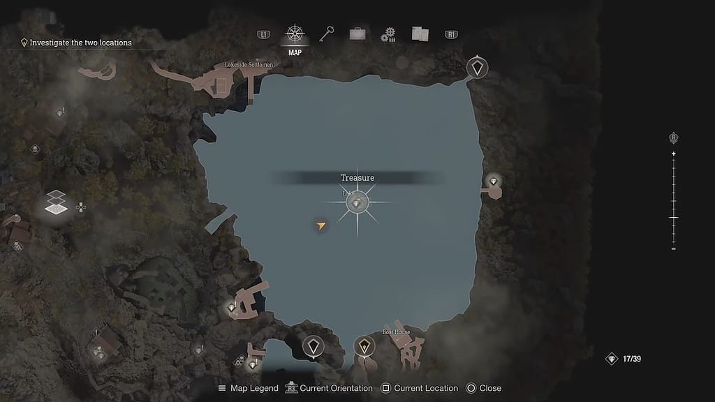 A map from Resident Evil 4 remake showing the map location of the Red9 pistol