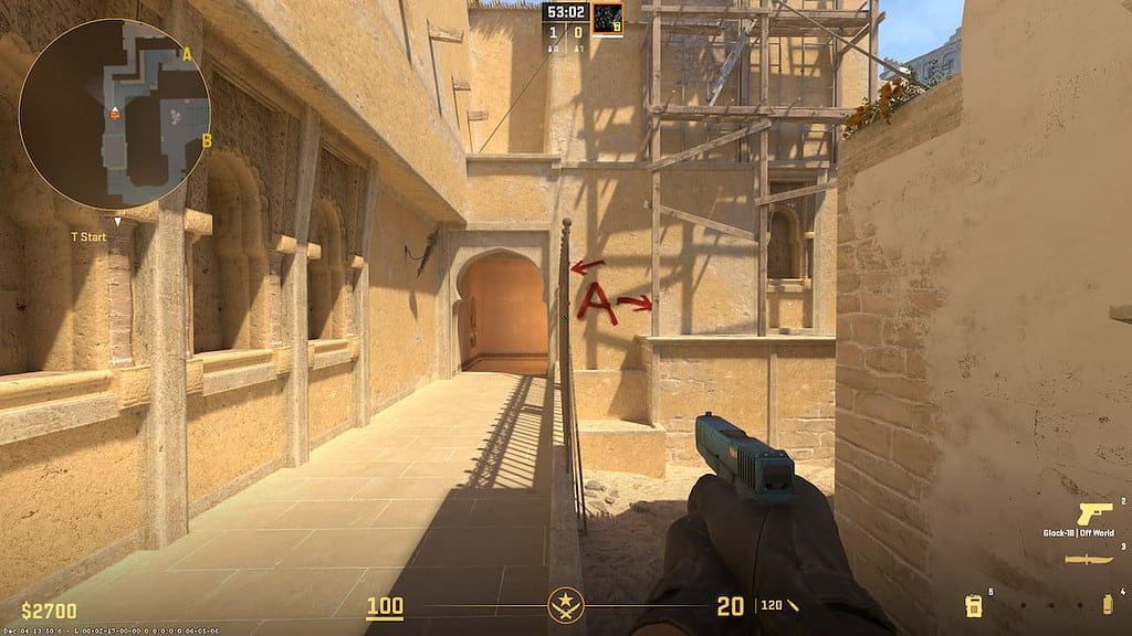Image of T spawn on Mirage map in CS2