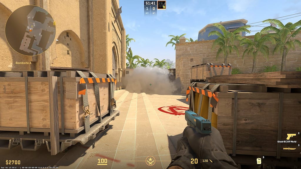 Image of smoke on A site on the map Mirage on CS2
