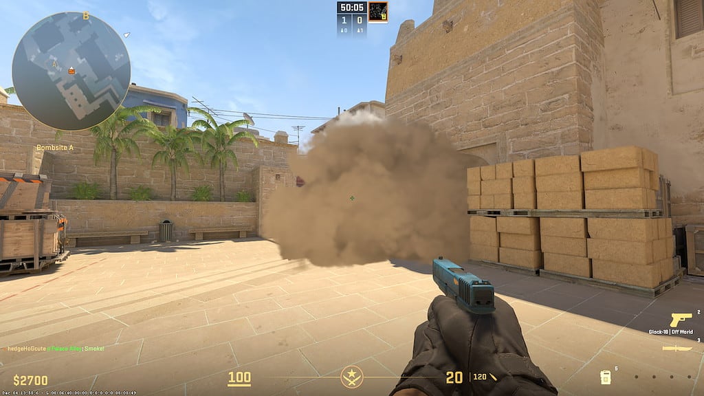 Image of a smoke on A site on map Mirage in CS2