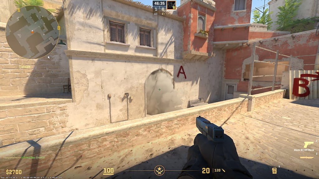 Image of a smoke on mid on map Mirage in CS2