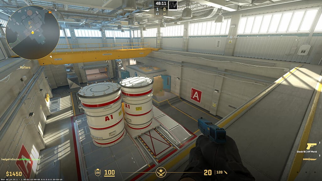 Image of a smoked Hut from Haven on the map Nuke in CS2