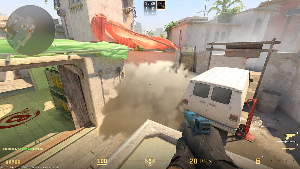 Image of smoke on B site on map Mirage in CS2