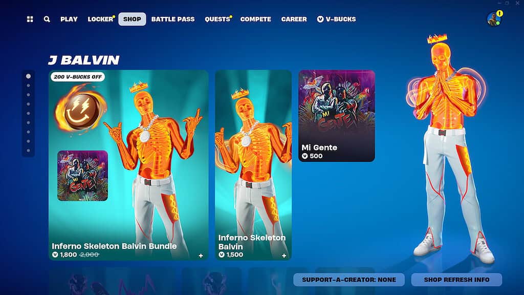 Fortnite J Balvin Inferno skeleton bundle