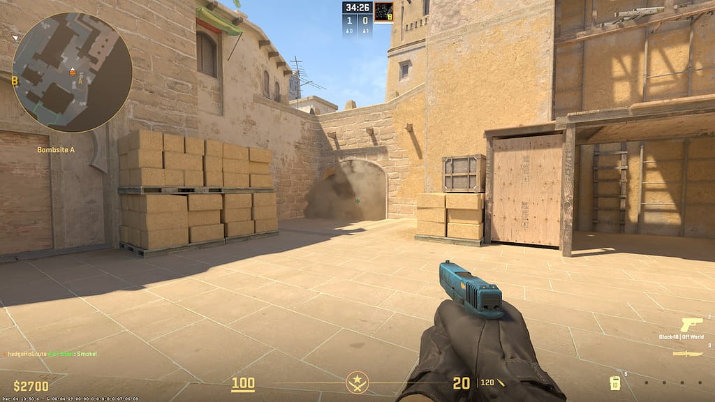 Image of smoke on ramp on map Mirage in CS2