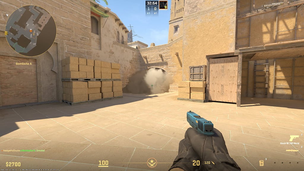 Image of smoke on ramp on map Mirage in CS2