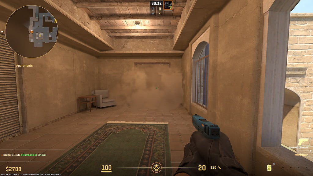 Image of smoke in Apartmants on map Mirage in CS2