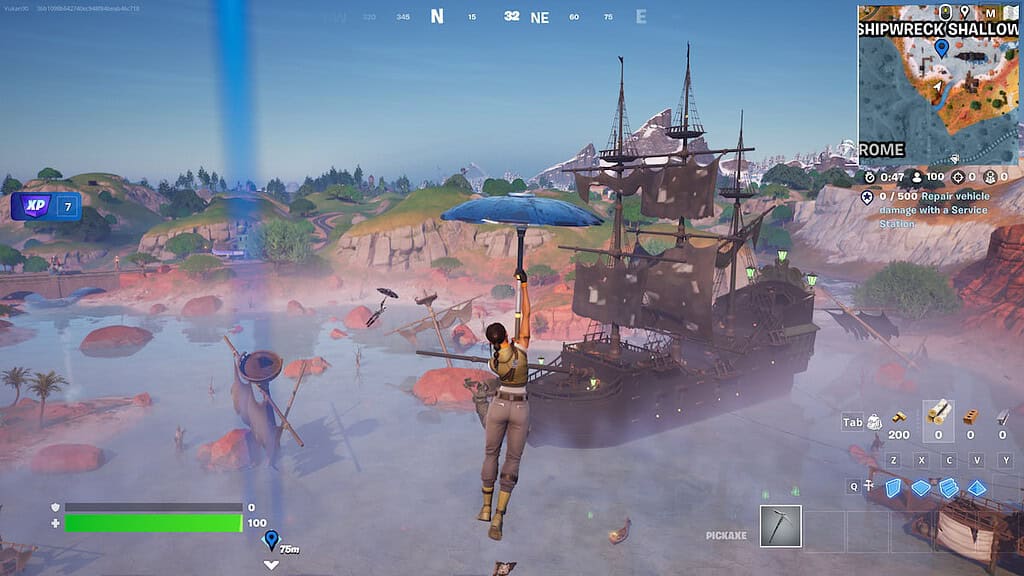 Fortnite Cursed Sails player landing near a pirate ship