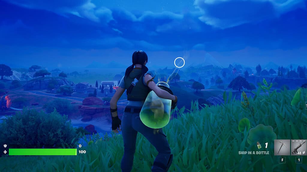 Fortnite plaer holding a Ship in a Bottle