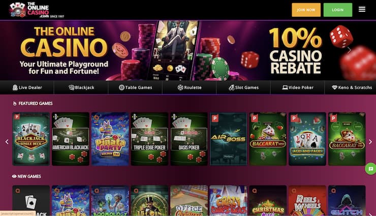 An image showing The Online Casino visited on a desktop device.