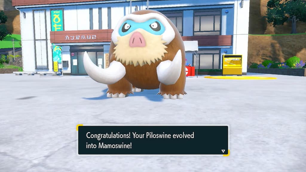 Image showing a Mamoswine that has just evoled from a Piloswine in Pokemon Scarlet and Violet.
