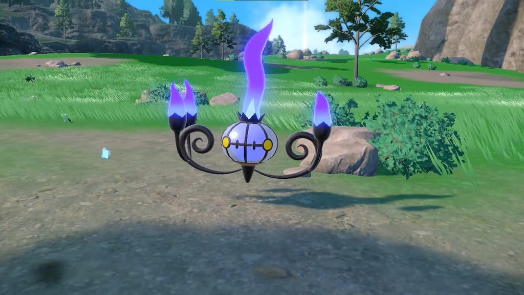 Image of a recently evolved Chandelure Pokemon from a Lampent.