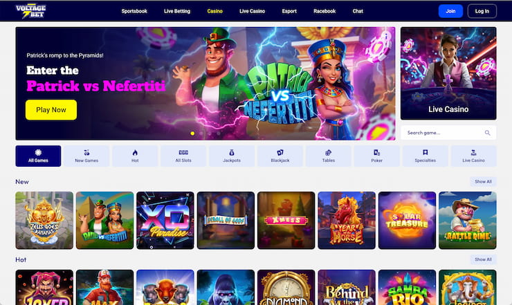A snapshot from the VoltageBet casino