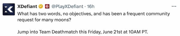 The announcement of the new game mode in XDefiant