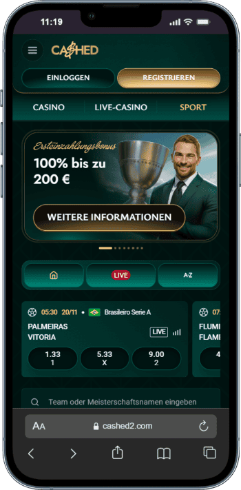 Cashed Wettanbieter Lobby - mobiler Screenshot für Deutschland