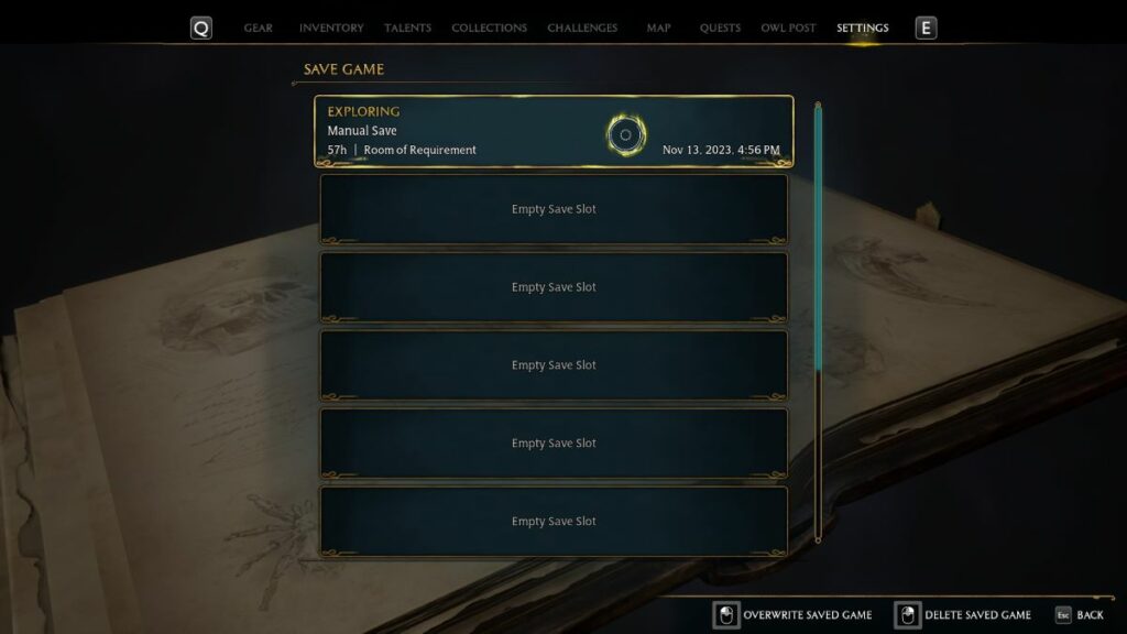 Choose a save slot in Hogwarts Legacy