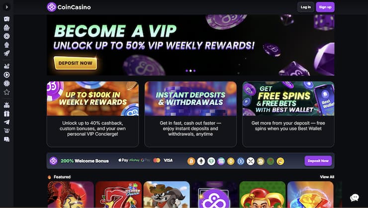 A snapshot of CoinCasino and its generous welcome bonus for fans of crypto roulette games.