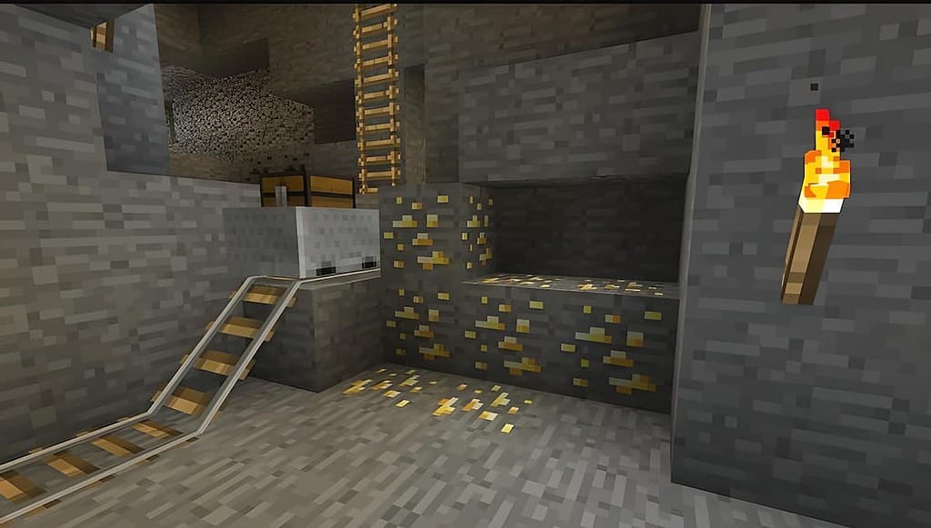 Gold ore in Minecraft.