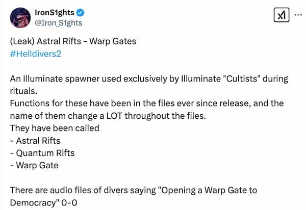 Helldivers 2 leaks of Warp Gates.