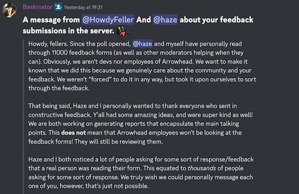 Helldivers 2 Community Managers talk about the players' feedback