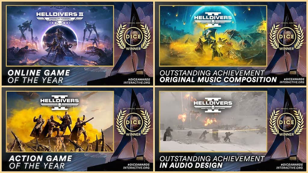 Helldivers 2 won 4 D.I.C.E. awards.