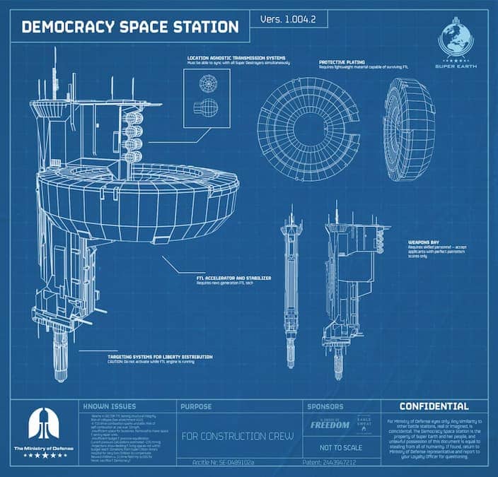 Blueprints for the Democracy Space Station in Helldivers 2