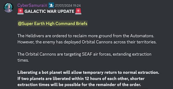 Helldivers 2 Galactic War Update Increases the difficulty of the Major Order
