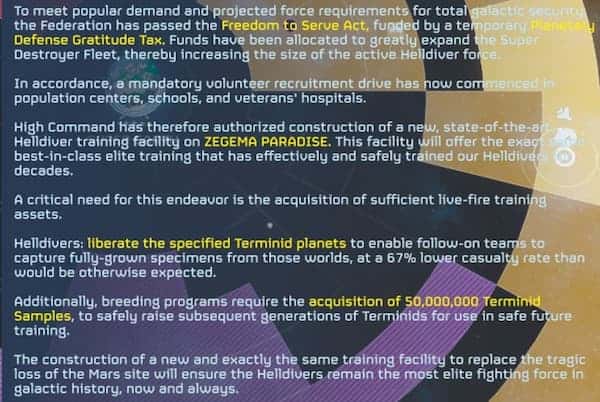 Major Order briefing in Helldivers 2.