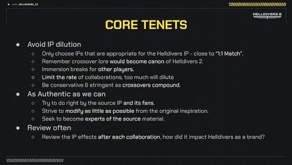 Core tenets for collabs in Helldivers 2.