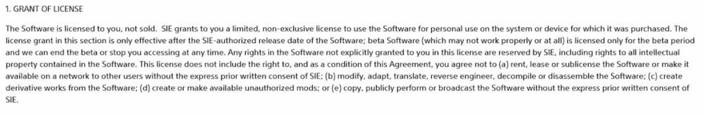 Article 1 of Sony EULA for Helldivers 2