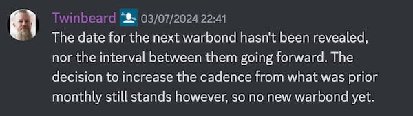 Helldivers 2 Community Manager discusses new Warbond release.