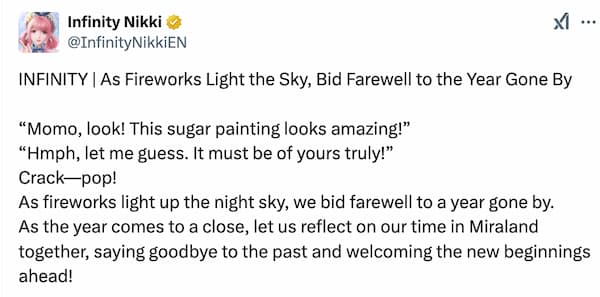 New Year message for Infinity Nikki players.