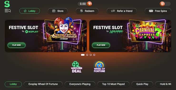 Lone Star sweepstakes casino mobile lobby featuring slot games, rewards, and navigation menu