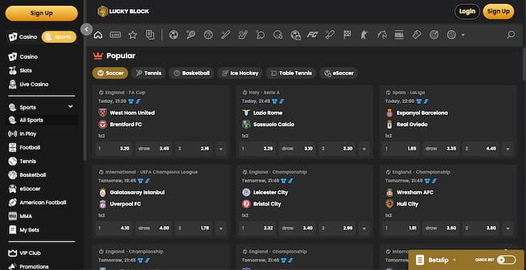 Betting sites no ID verification sportsbook at Lucky Block crypto betting site