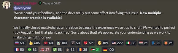 Once Human Developers resolved the one character per account issue