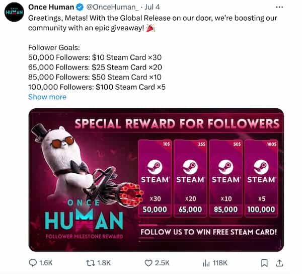 An Only Human Giveaway to raise the number of followers on X