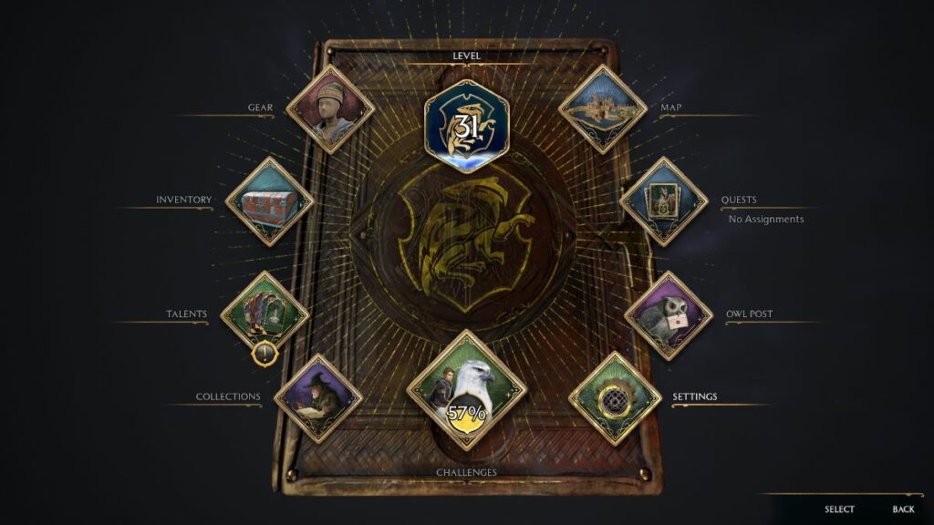 Open the main menu in Hogwarts Legacy