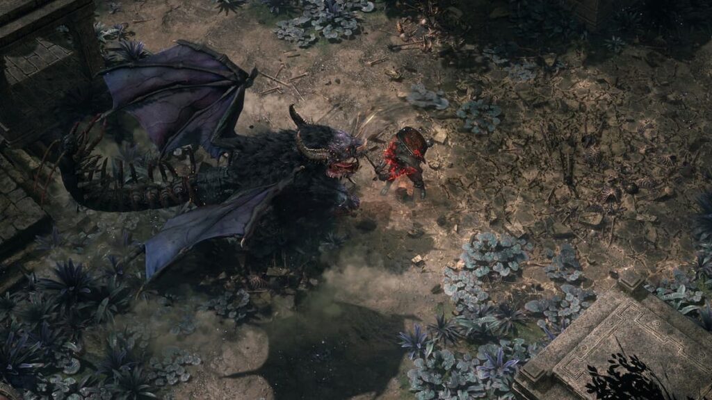 Fighting with a dragon in Path of Exile 2
