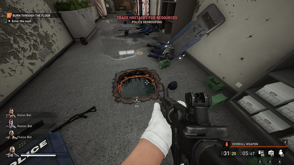 Image of a hole burnt in the floor by termite in the game Payday 3.