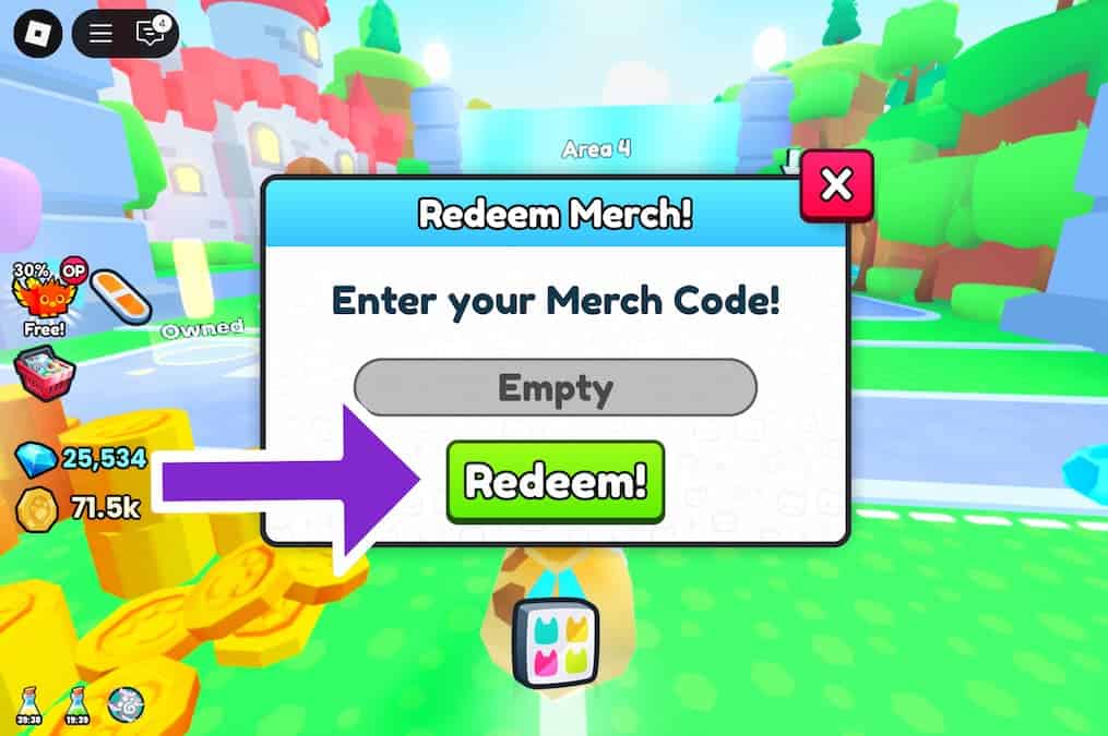 The redeem merch window in Pet Simulator 99.