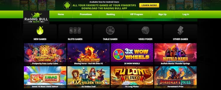 Raging Bull casino games lobby — Maryland online casinos slots and table games