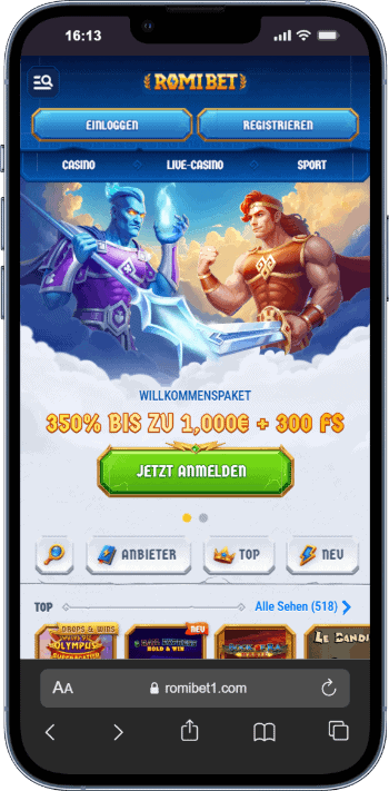 Romibet Casino Lobby - mobiler Screenshot für Deutschland