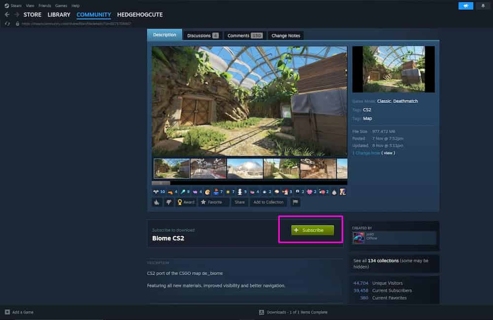 CS2 Workshop page on Steam