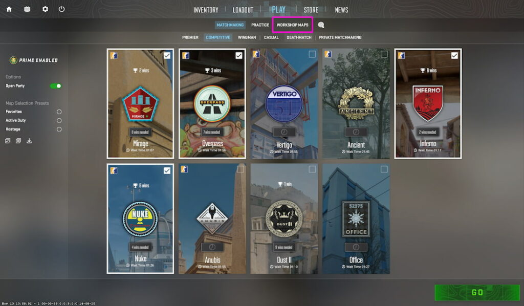 CS2 map selection screen