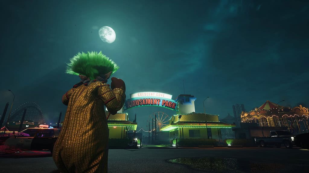 Killer Klowns From Outer Space: The Game a clown in front of an amusement park