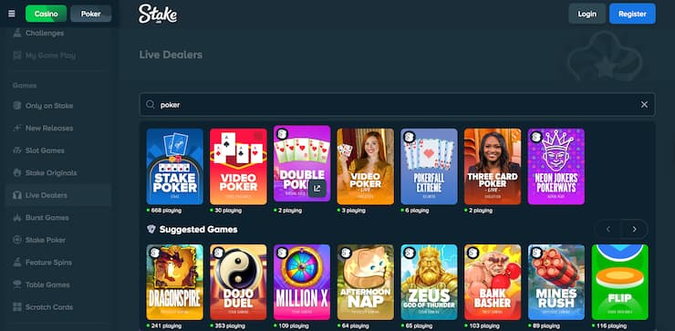 Offshore poker sites platform Stake poker games and casino interface