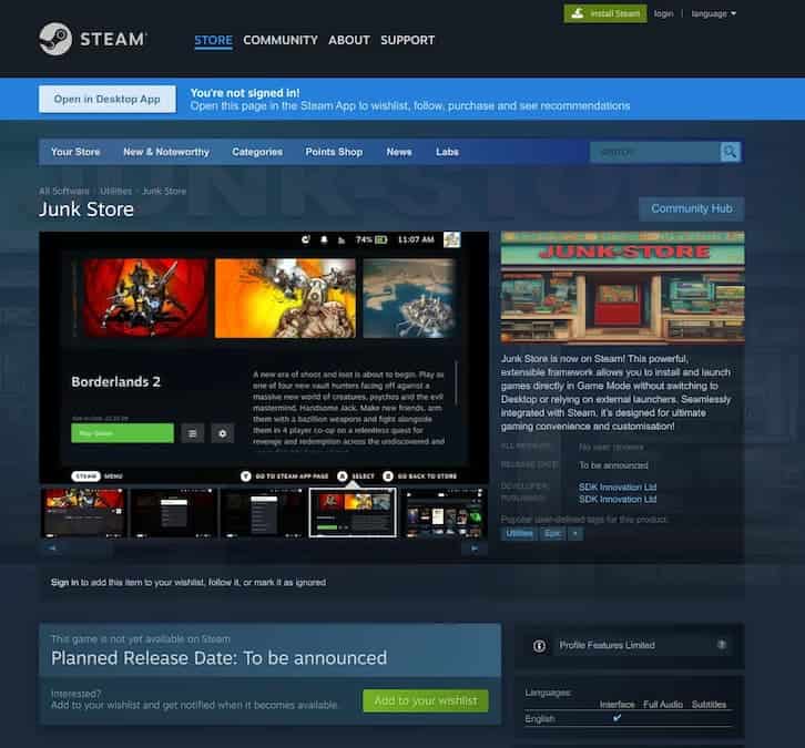 Valve Steam Deck users were surprised by Junk Store being in the Steam Store
